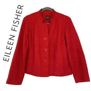 Eileen Fisher, Wool Viscose Basket Weave Seamed Jacket, Orange‎